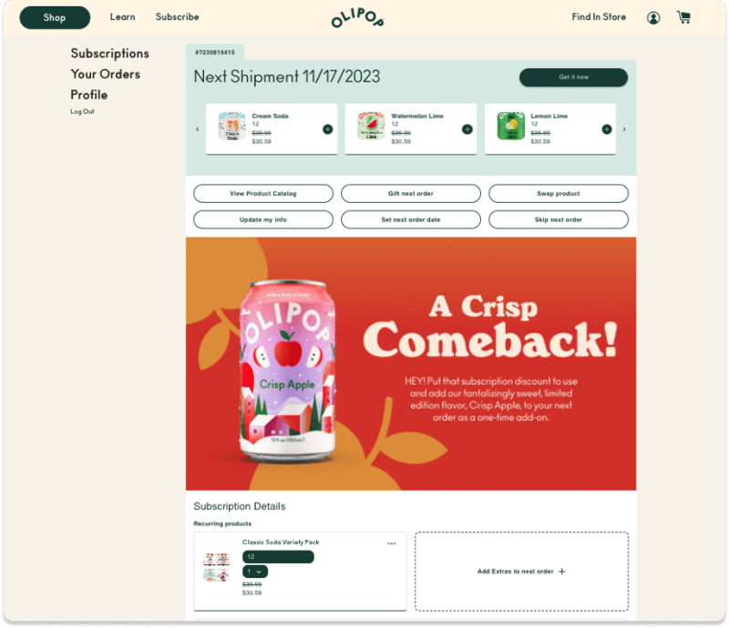 OLIPOP Customer Portal example